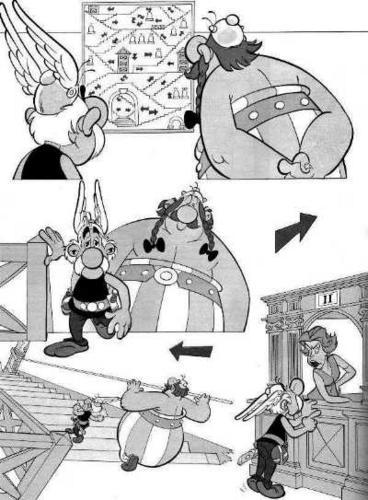 Planche des 12 travaux d'Asterix, passage de la maison des fous
