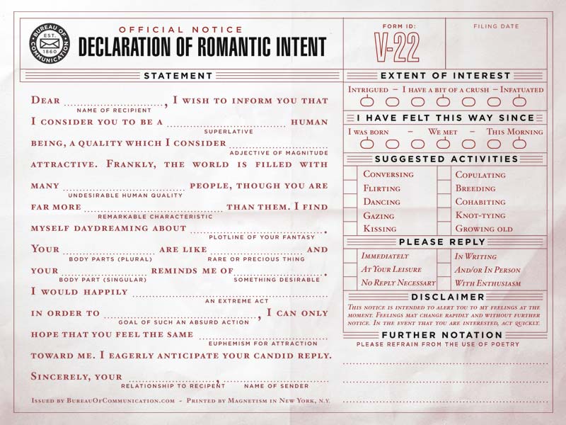 Declaration of romantic intents