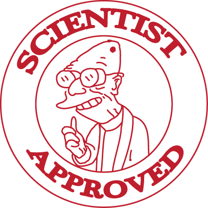 Tampon "approuvé par un scientifique" avec le tête du scientifique de Futurama