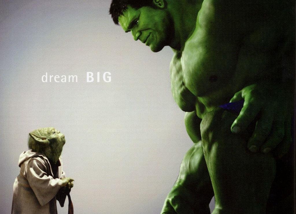 Image de synthèse montrant Yoda face à Hulk
