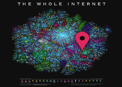 Carte de l'internet avec un pin indiquant : "Vous êtes ici"
